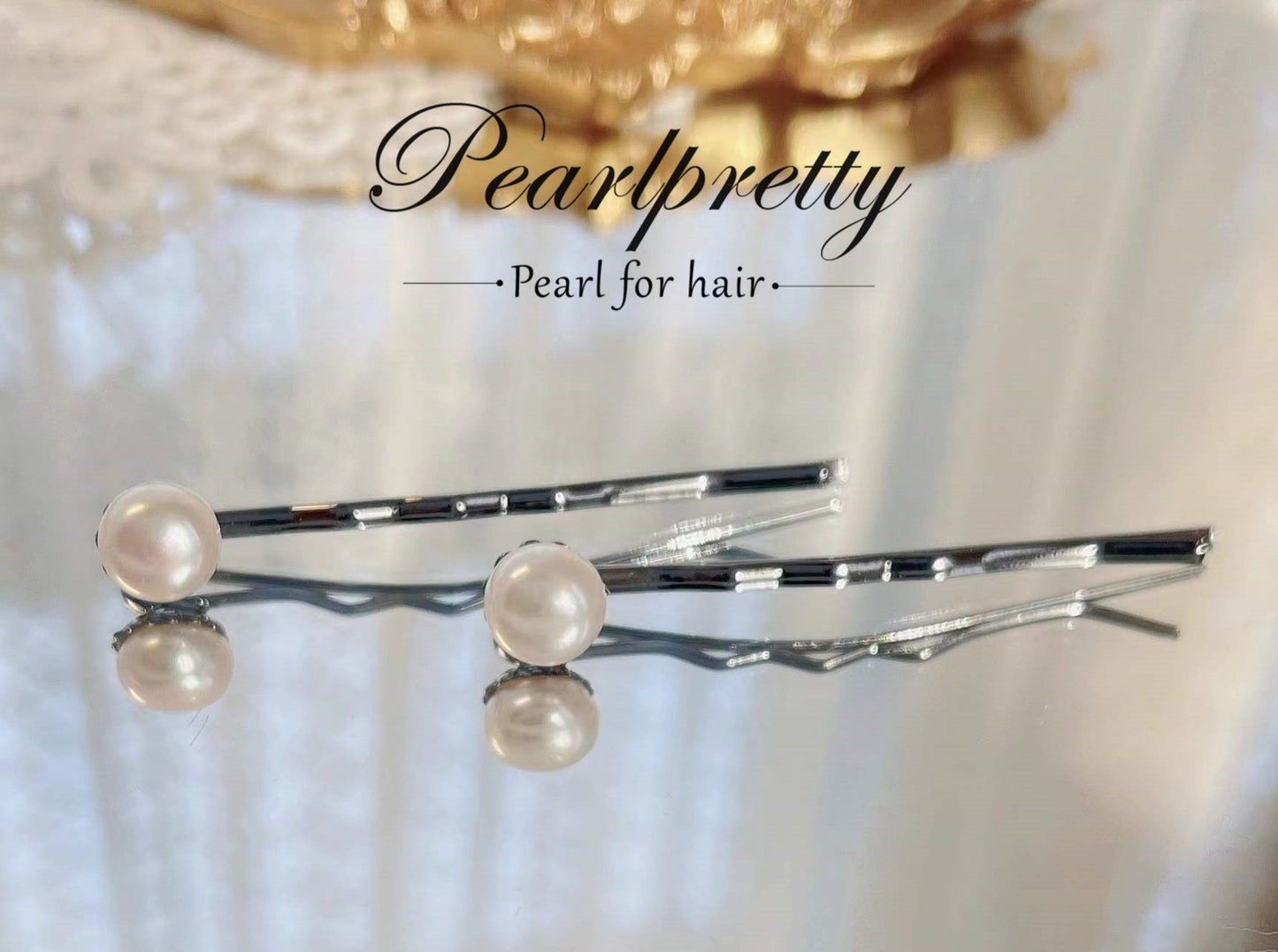 freshwater pearl hair pins, single pearl with metallic gray hairpin