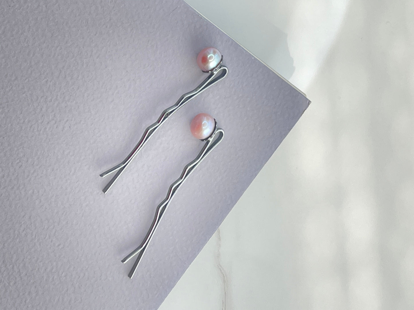 freshwater pearl hair pins, single pearl with metallic gray hairpin