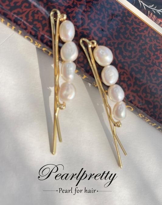 Vintage baroque pearl hair pins, a set of 2 minimalist barrette