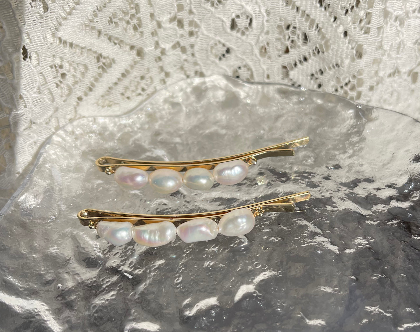 Copy of Vintage baroque pearl hair pins, a set of 2 minimalist barrette with curvy hairpins