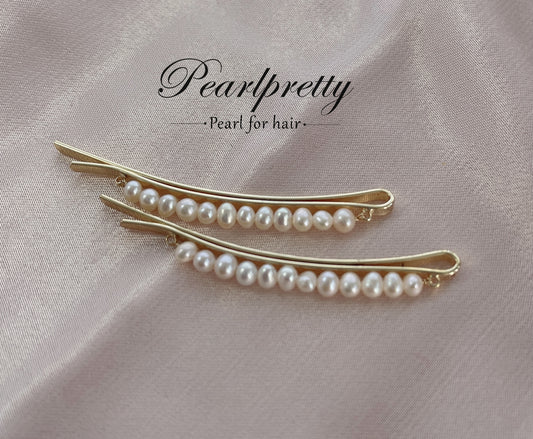 freshwater pearl hair clips, small round pearls with curvy hairpin