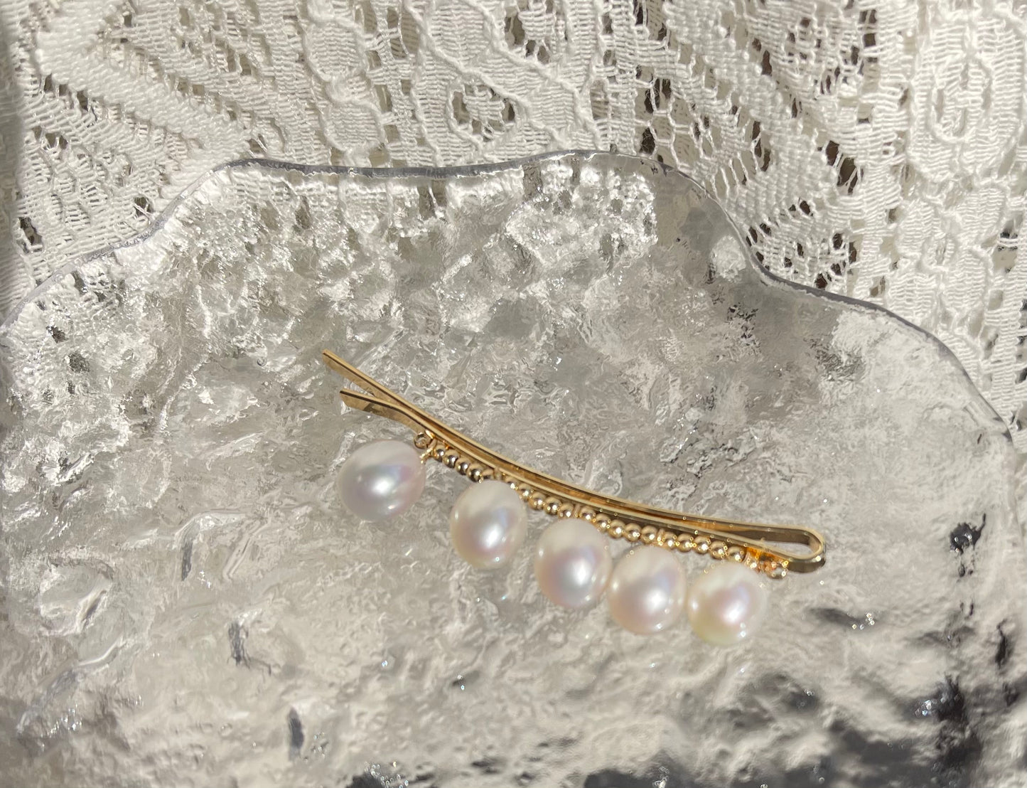 Vintage baroque pearl hair pins, with 5 dangling oval freshwater pearls,curvy hairpin